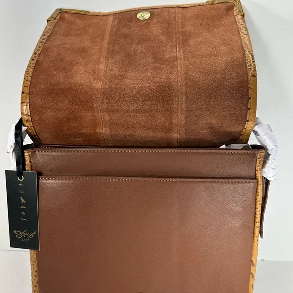 NWT - Beautiful Sharif Safari Orchid Flap-Over Crossbody with Lion's Head Detail